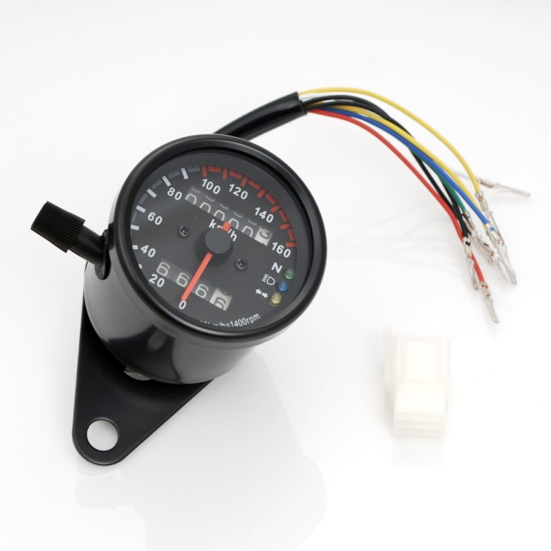 SPEEDOMETER 60 MM 160 KM/H BLACK WITH 3 FUNCTION LIGHT FOR MOTORCYCLE