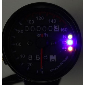 SPEEDOMETER 60 MM 160 KM/H BLACK WITH 3 FUNCTION LIGHT FOR MOTORCYCLE
