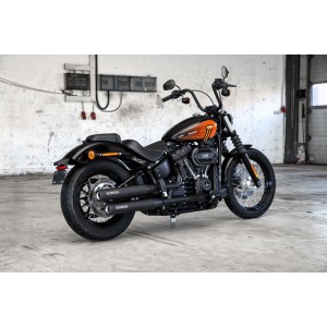 BLACK EXHAUST MUFFLERS SLIP-ON MILLER DESTINY 4" UE APPROVED HARLEY DAVIDSON FXBBS STREET BOB 2021-2024