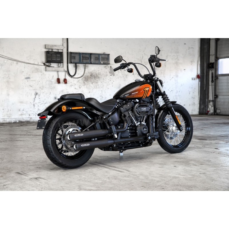 BLACK EXHAUST MUFFLERS SLIP-ON MILLER DESTINY 4" UE APPROVED HARLEY DAVIDSON FXBBS STREET BOB 2021-2024