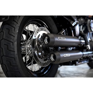 BLACK EXHAUST MUFFLERS SLIP-ON MILLER DESTINY 4" UE APPROVED HARLEY DAVIDSON FXBBS STREET BOB 2021-2024