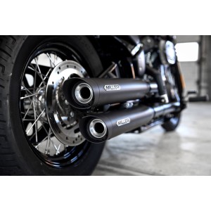 BLACK EXHAUST MUFFLERS SLIP-ON MILLER DESTINY 4" UE APPROVED HARLEY DAVIDSON FXBBS STREET BOB 2021-2024