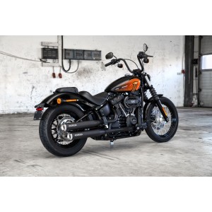 BLACK EXHAUST MUFFLERS SLIP-ON MILLER DESTINY 4" UE APPROVED HARLEY DAVIDSON FXBBS STREET BOB 2021-2024