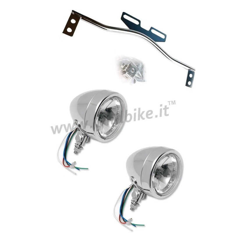KIT FARI AUSILIARI 3 LUCI CROMATI YAMAHA XVS 1100 DRAGSTAR CLASSIC 1998-2008
