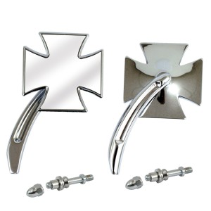 BILLET CNC MALTESE CROSS MIRRORS SET STYLE 1 CHROME FOR HARLEY DAVIDSON
