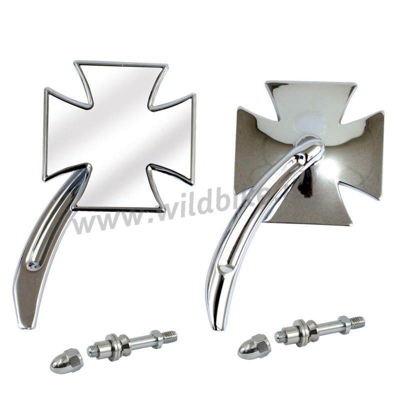 BILLET CNC MALTESE CROSS MIRRORS SET STYLE 1 CHROME FOR HARLEY DAVIDSON