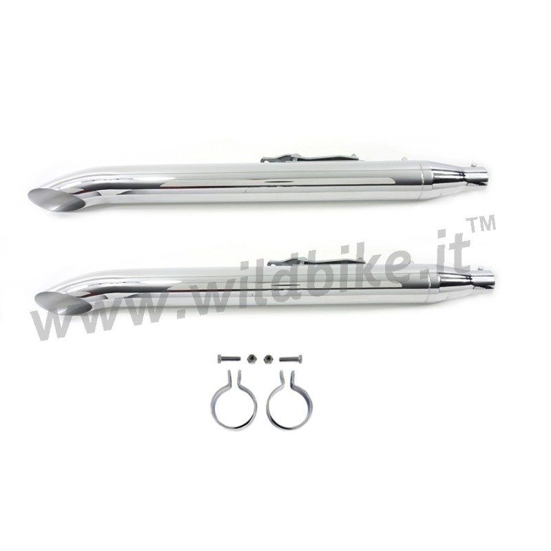 CHROME EXHAUSTS MUFFLERS SET SLIP-ON UNIVERSAL TURN OUT 90 CM FOR MOTORCYCLES CUSTOM