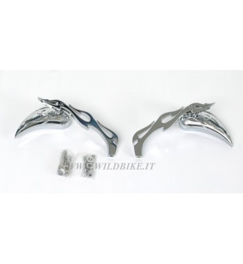 SPECCHIETTI A FIAMMA CROMATI PER HARLEY DAVIDSON E MOTO CUSTOM