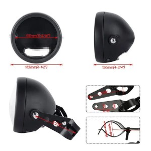 BLACK HEADLIGHT BODY SHELL 5-3/4" 145 MM SIDE MOUNT FOR MOTORCYCLE