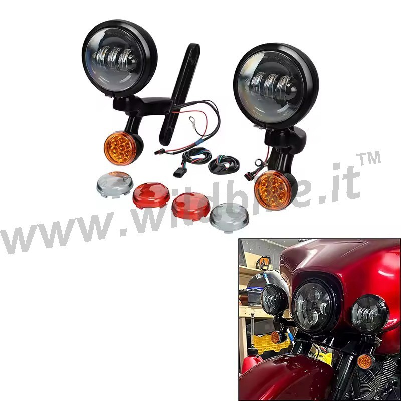 HALTERUNGEN ZUSATZSCHEINWERFER LED KIT SCHWARZ HARLEY DAVIDSON FLHR ROAD KING 1994-2024