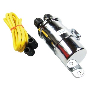 UNIVERSAL CHROME 12V IGNITION COIL DUAL SPARK PLUG OUTPUT FOR MOTORCYCLES