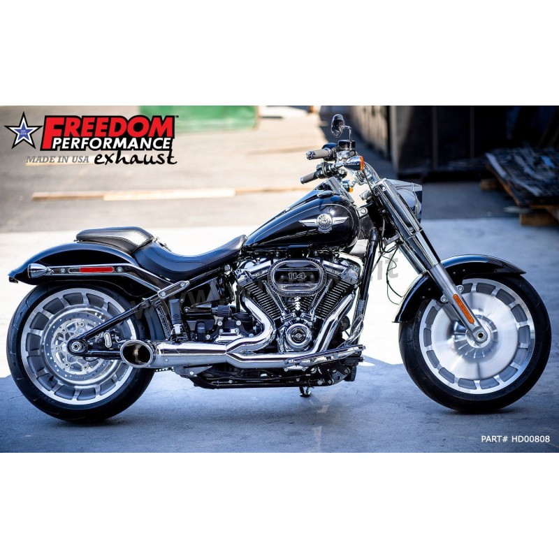 SYSTÈME D'ÉCHAPPEMENT 2-1 SHORTY COMBAT TURN-OUT CHROME HARLEY DAVIDSON FLFB SOFTAIL FAT BOY 2018-2024