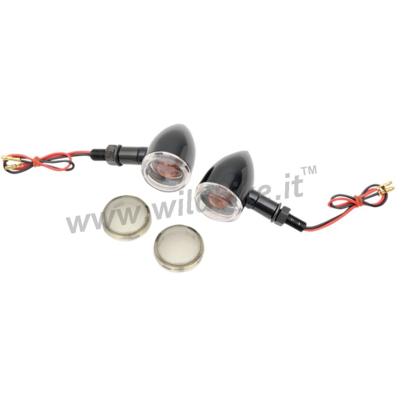 FRECCE MINI BULLET NERE GRIGIO/TRASP. PER MOTO CUSTOM E HARLEY