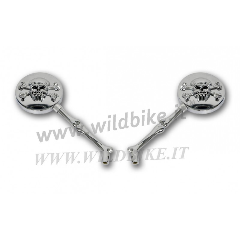 SPECCHIETTI CON TESCHIO PER MOTO CUSTOM E HARLEY DAVIDSON