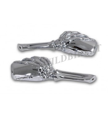 SPECCHIETTI CROMATI A MANO DI SCHELETRO  MOTO CUSTOM E HARLEY