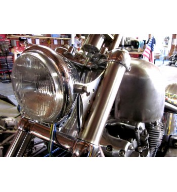 PHARE AVANT CHROME 5 3/4 "-140 MM AVEC ATTAQUES LATÉRALES MOTO CUSTOM ET HARLEY