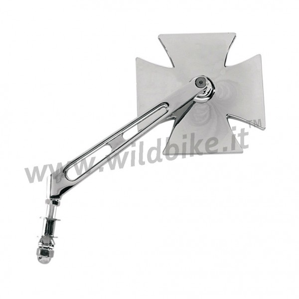 SPECCHIETTO CROMATO A CROCE MALTESE STELO FORATO PER MOTO HARLEY DAVIDSON