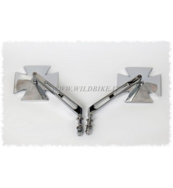 SPECCHIETTI A CROCE MALTESE CROMATI PER HARLEY DAVIDSON E MOTO CUSTOM