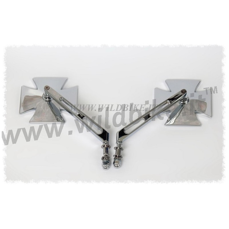 SPECCHIETTI A CROCE MALTESE CROMATI PER HARLEY DAVIDSON E MOTO CUSTOM