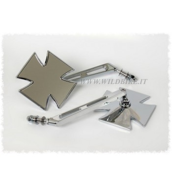 SPECCHIETTI A CROCE MALTESE CROMATI PER HARLEY DAVIDSON E MOTO CUSTOM