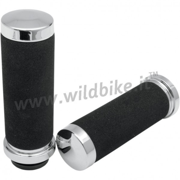 GRIPS SOFT SUNDANCE BLACK WITH END CAPS CHROME FOR HARLEY DAVIDSON
