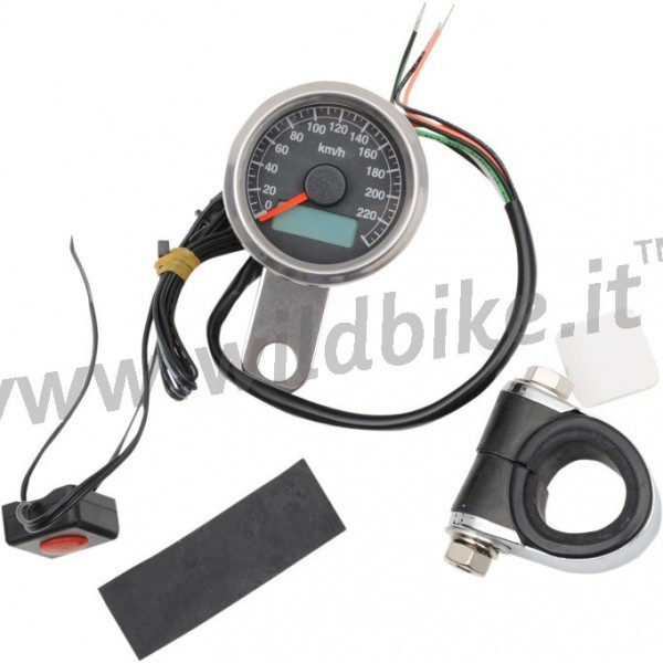 elektronischer Tachometer mini 220 km/h 47,5 mm. schwarz custom motorrad und harley