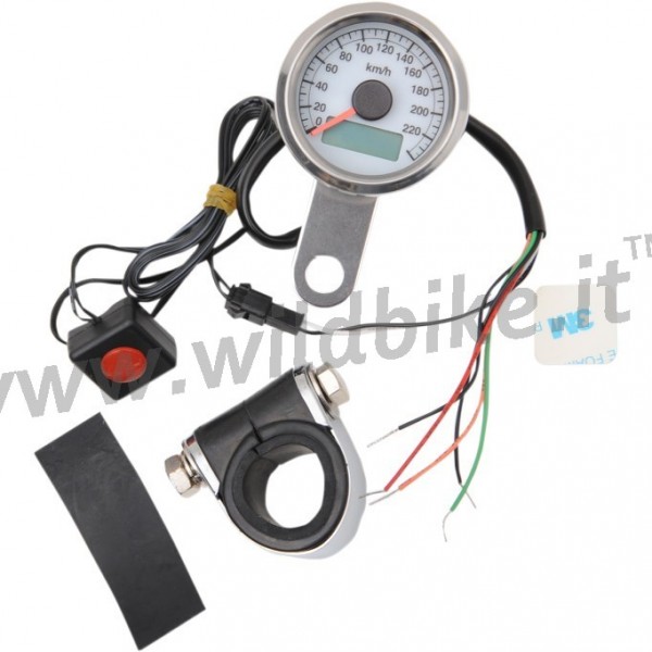 SPEEDOMETERS MINI ELECTRONIC 220 KM/H MINI 47.5 MM. WHITE MOTO CUTOM AND HARLEY