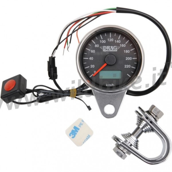 elektronischer Tachometer mini 220 km/h 61 mm. schwarz custom motorrad und harley