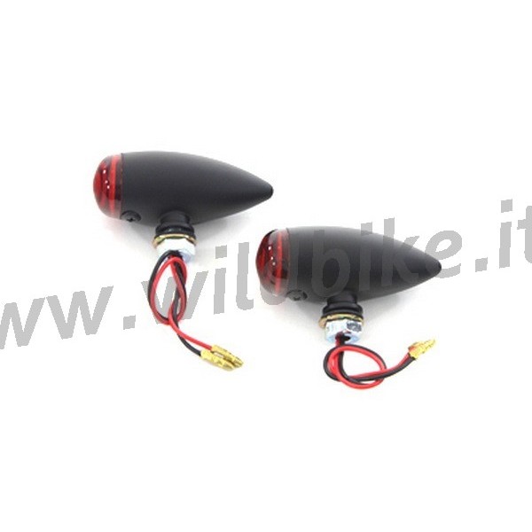 FRECCE MINI BULLET NERE LUCE ROSSA LED PER MOTO CUSTOM E HARLEY DAVIDSON