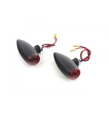 FRECCE MINI BULLET NERE LUCE ROSSA LED PER MOTO CUSTOM E HARLEY DAVIDSON