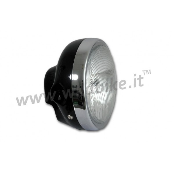 FARO CENTRALE CAFE RACER NERO/CROMATO ATTACCO LATERALE 165 MM. MOTO E HARLEY DAVIDSON